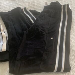 PINK Victoria's Secret Black Track Set with white stripes .